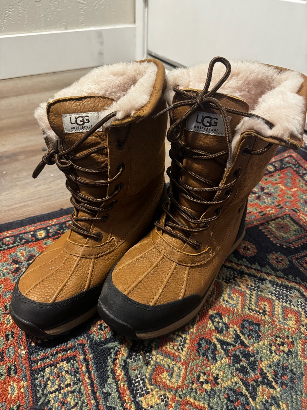 UGG Waterproof Lace-Up Winter Boots in Chestnut Brown with Shearling